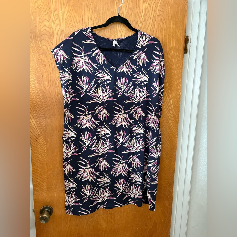 Pact Navy and Pink Floral cotton midi dress Dress L
